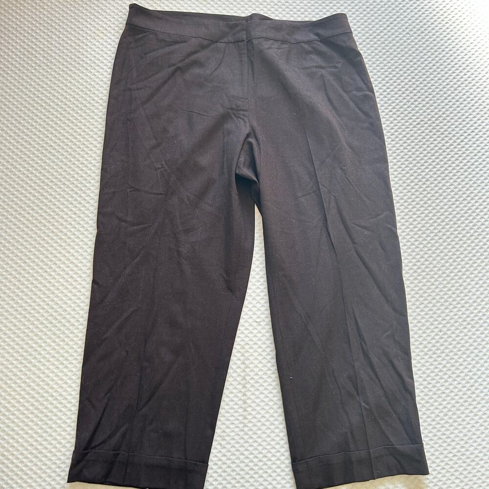 Eileen Fisher Cuff Crop Wool Pants L Brown Trousers Lagenlook Capsule Straight